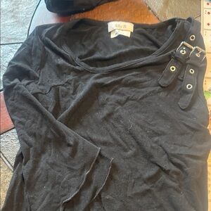 Ally B Black Long Sleeve Top with Buckle Strap Detail